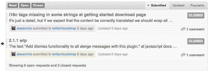 Pull requests aceitos do Globo Bootstrap
