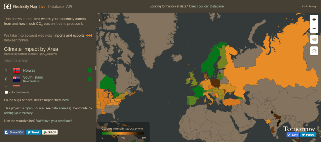 Electricity Map mapeia as emissões de gás carbônicos e gastos de energia em todo o mundo